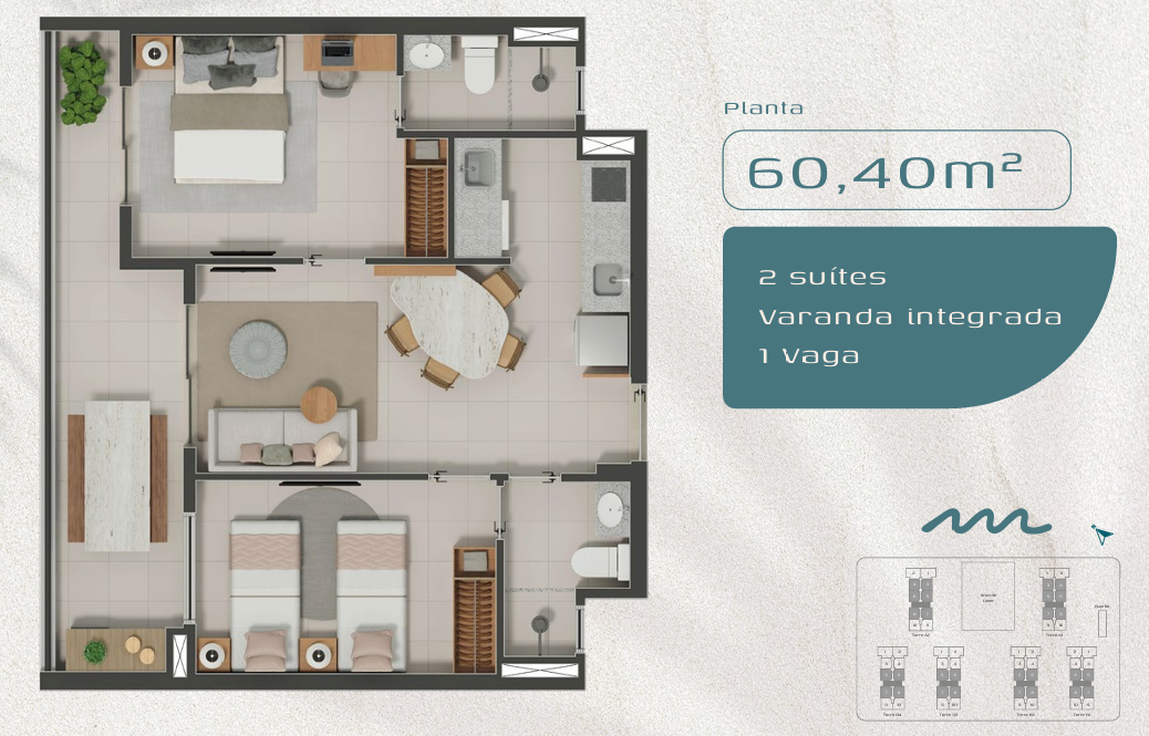 T2 e T3 (60-111 m²) a 650m praia - Porto das Dunas — foto 11