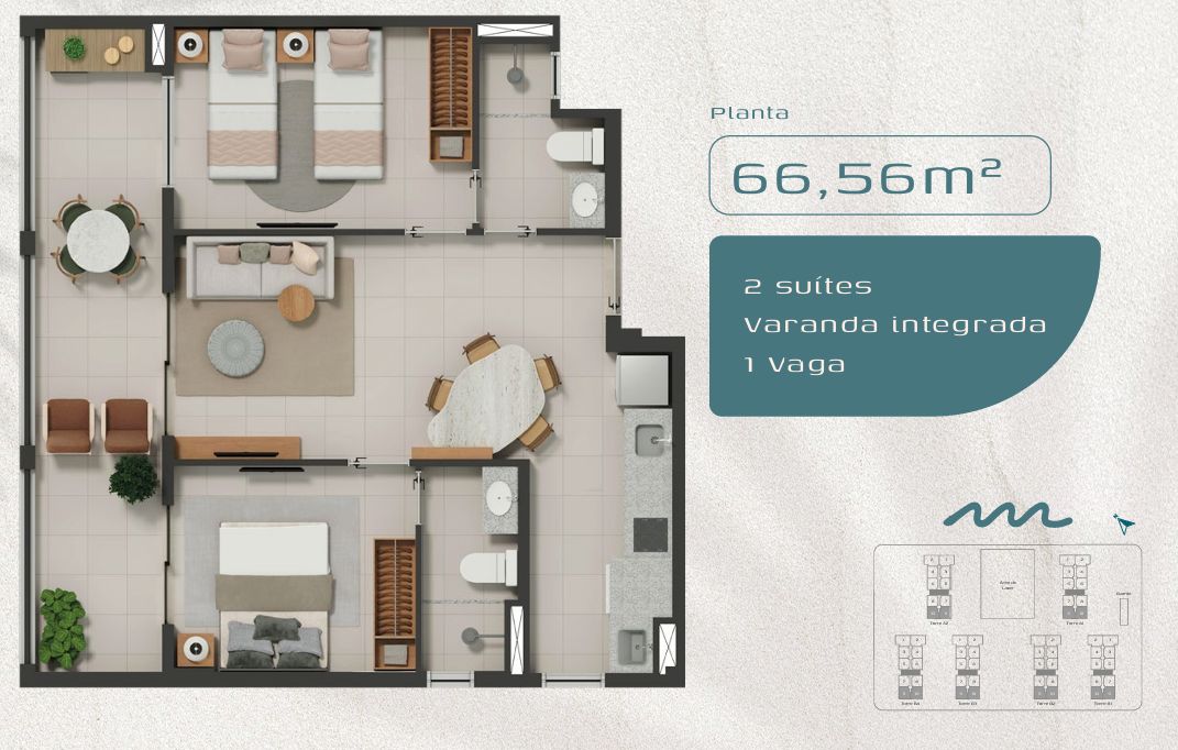 T2 e T3 (60-111 m²) a 650m praia - Porto das Dunas — foto 17