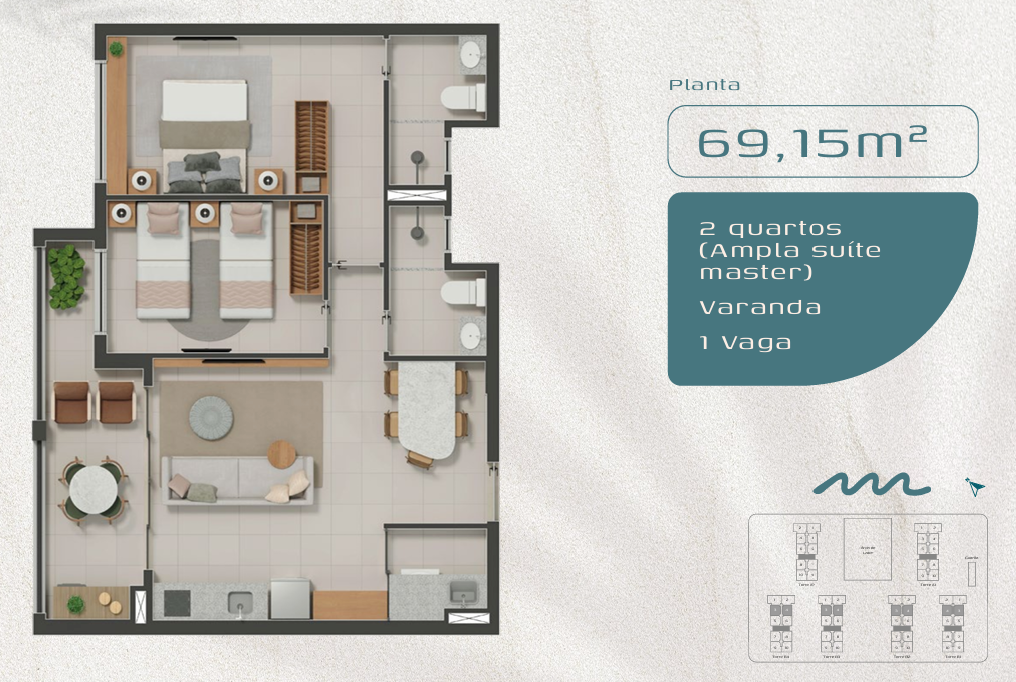 T2 e T3 (60-111 m²) a 650m praia - Porto das Dunas — foto 16