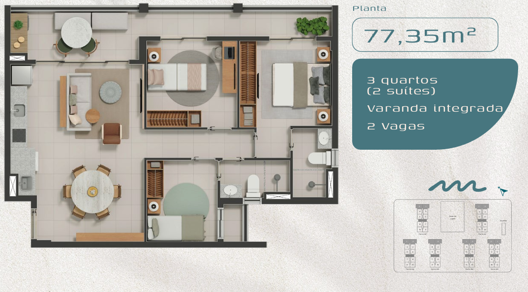T2 e T3 (60-111 m²) a 650m praia - Porto das Dunas — foto 18