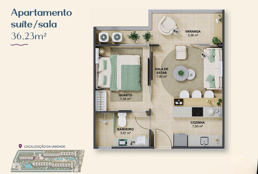 T1 a T3 (35 a 101 m²) a 0m praia - Porto das Dunas — foto 12