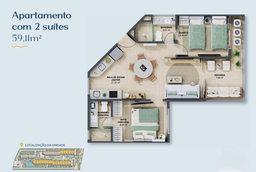 T1 a T3 (35 a 101 m²) a 0m praia - Porto das Dunas — foto 13